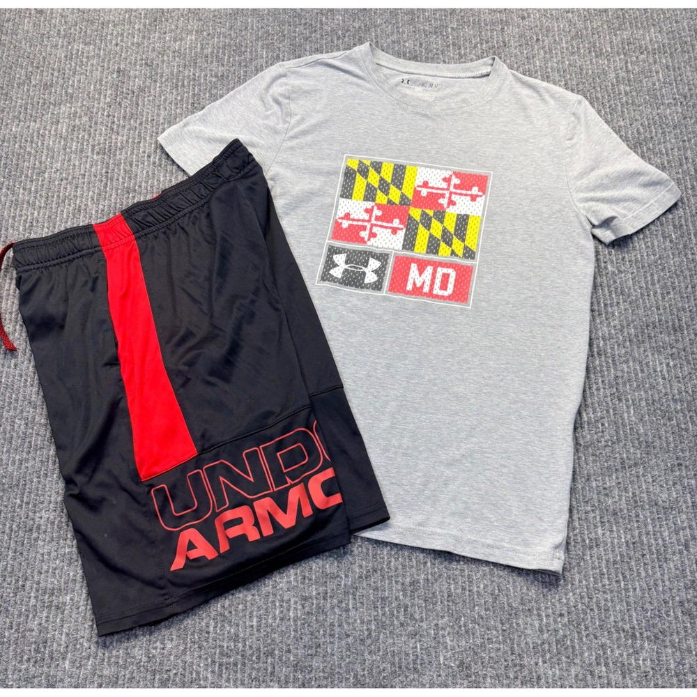Under Armour Boys Maryland Flag Graphic T-Shirt and Shorts Set Gray Black YMD